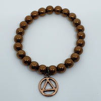 Hematite Antique Copper Colour Round Bead Stretch Bracelet with AA Charm