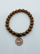 Hematite Antique Copper Colour Round Bead Stretch Bracelet with AA Charm