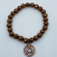 Hematite Antique Copper Colour Faceted Round Bead Stretch Bracelet with AA Charm