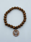 Hematite Antique Copper Colour Faceted Round Bead Stretch Bracelet with AA Charm