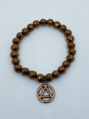 Hematite Antique Copper Colour Faceted Round Bead Stretch Bracelet with AA Charm