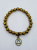 Hematite Gold Colour Faceted Round Bead Stretch Bracelet with AA Charm