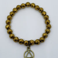 Hematite Gold Colour Faceted Round Bead Stretch Bracelet with AA Charm