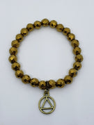 Hematite Gold Colour Faceted Round Bead Stretch Bracelet with AA Charm