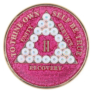 AA Medallion Glitter Pink with AB White Triangle Bling Crystals
