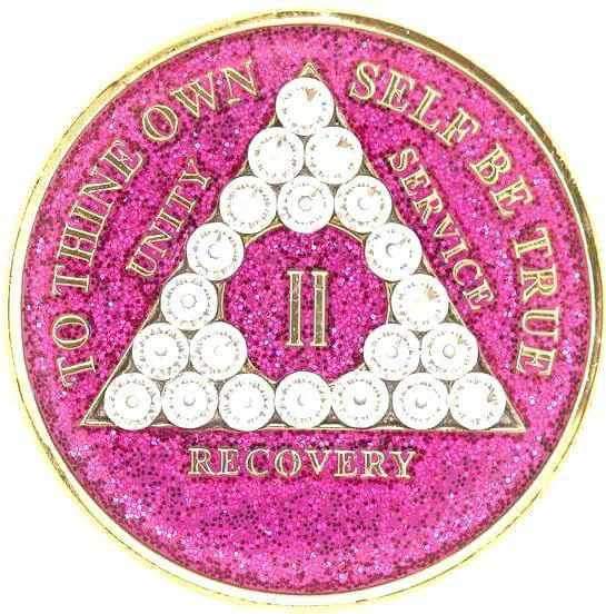 AA Medallion Glitter Pink with White Triangle Bling Crystals