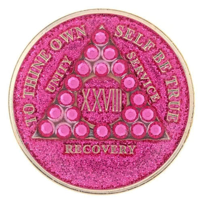AA Medallion Glitter Pink with Pink Triangle Bling Crystals