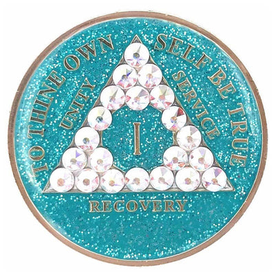 AA Medallion Glitter Turquoise with White Triangle Bling Crystals