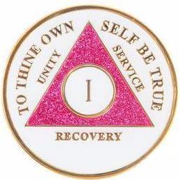 AA Medallion Glow in the Dark Glitter Pink Coin